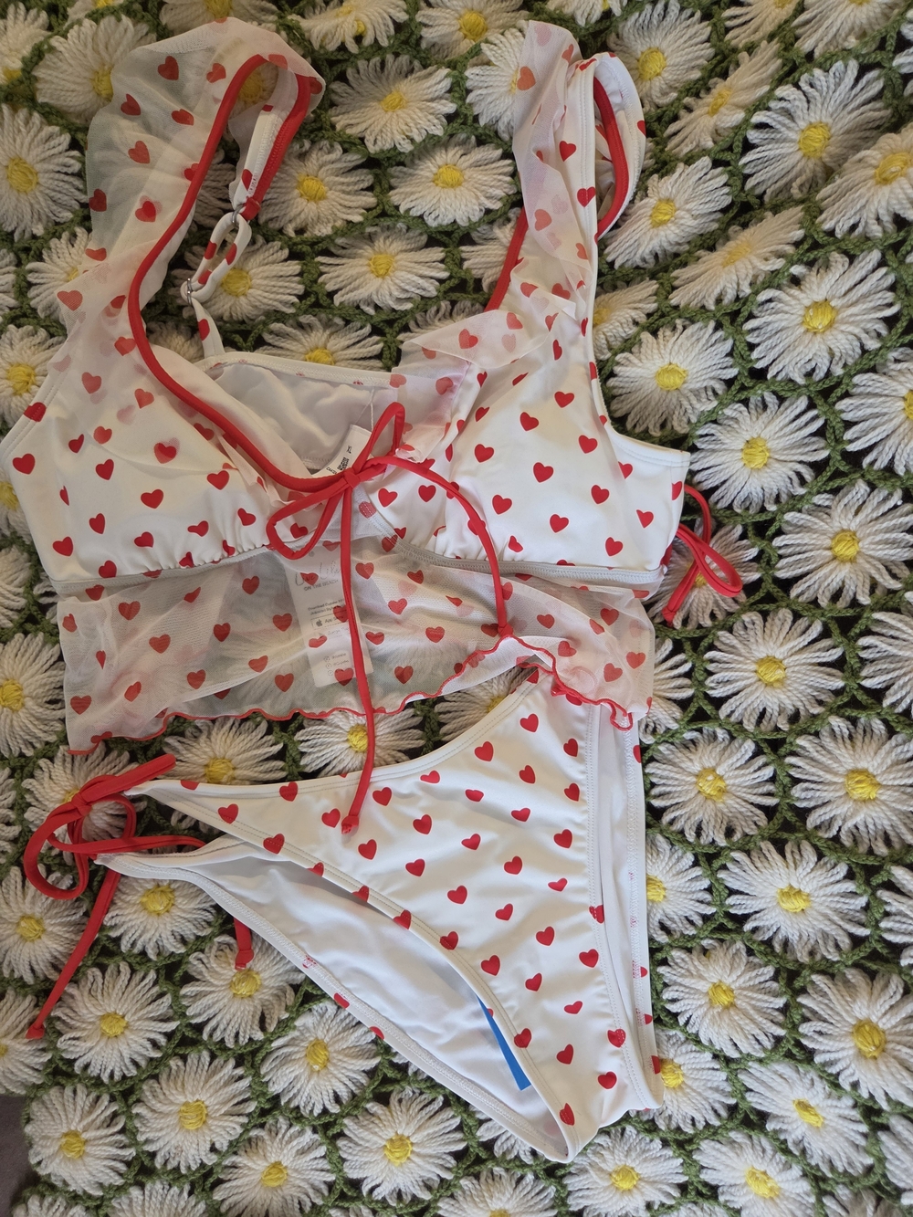 Cupshe White Bikini with Red Heart Print